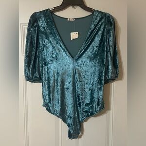 Intimately Free People Don’t You Wish Velvet Bodysuit Deep Teal Size Large New